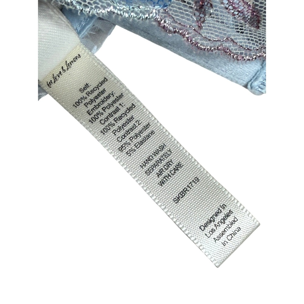 For Love & Lemons Blue Embroidered Sheer Bralette SDD Lace Tie Back - Picture 7 of 7